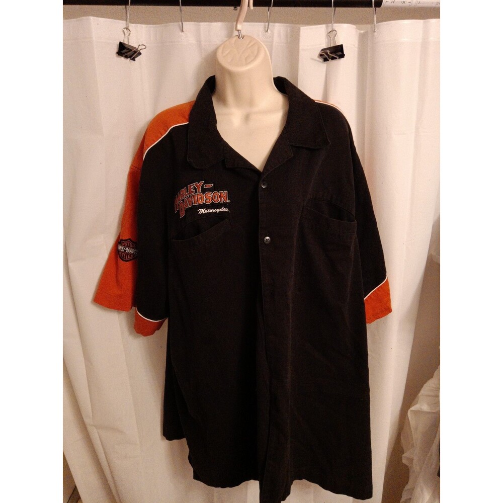 Harley Davidson Motorcycles Men Black Orange Work Shirt Short Sleeve Sz 3XL